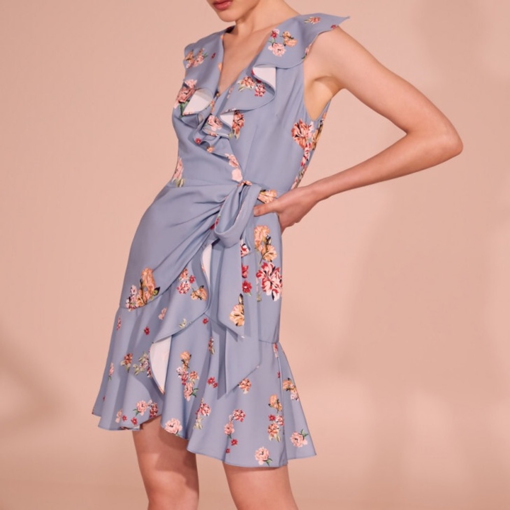 REVOLVE Keepsake the Label Blue Wrap Dress Floral